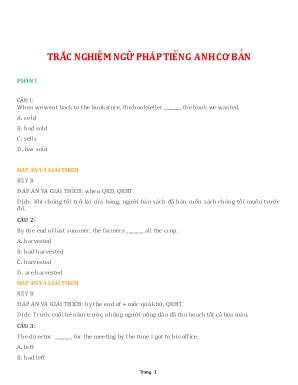 Bài tập Trắc nghiệm ngữ pháp cơ bản và nâng cao